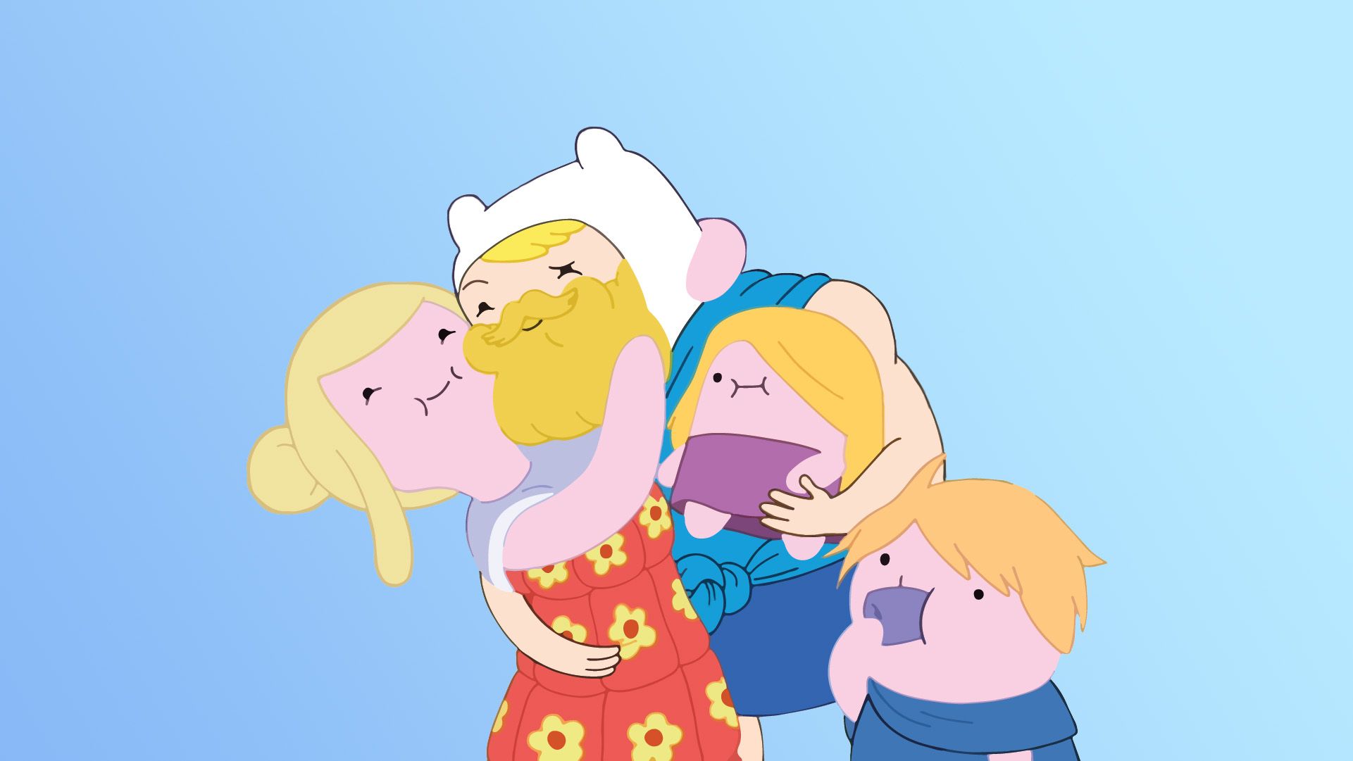 Princesa Bubblegum Finn, o Humano Jake, o Cachorro Marceline, a